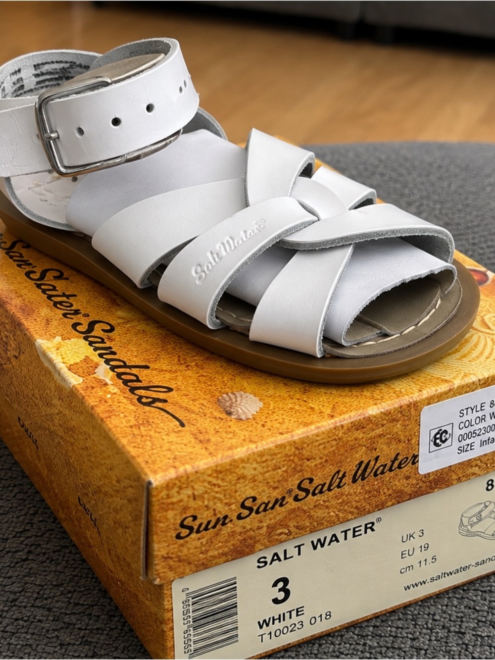 Kids White Leather Sandals with Adjustable Ankle Strap
